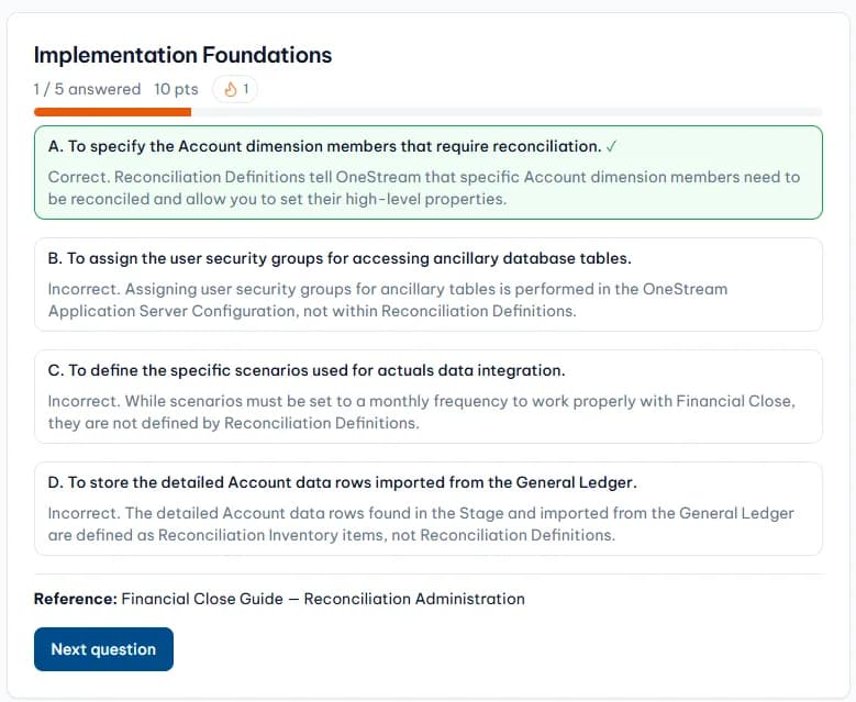 OneCraft certification practice answer explanation with correct and incorrect answer rationales