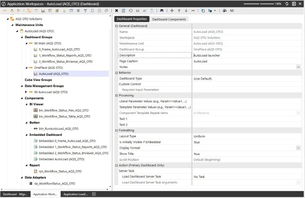 Example OneStream dashboard showing charts, KPI cards, and tabular report areas